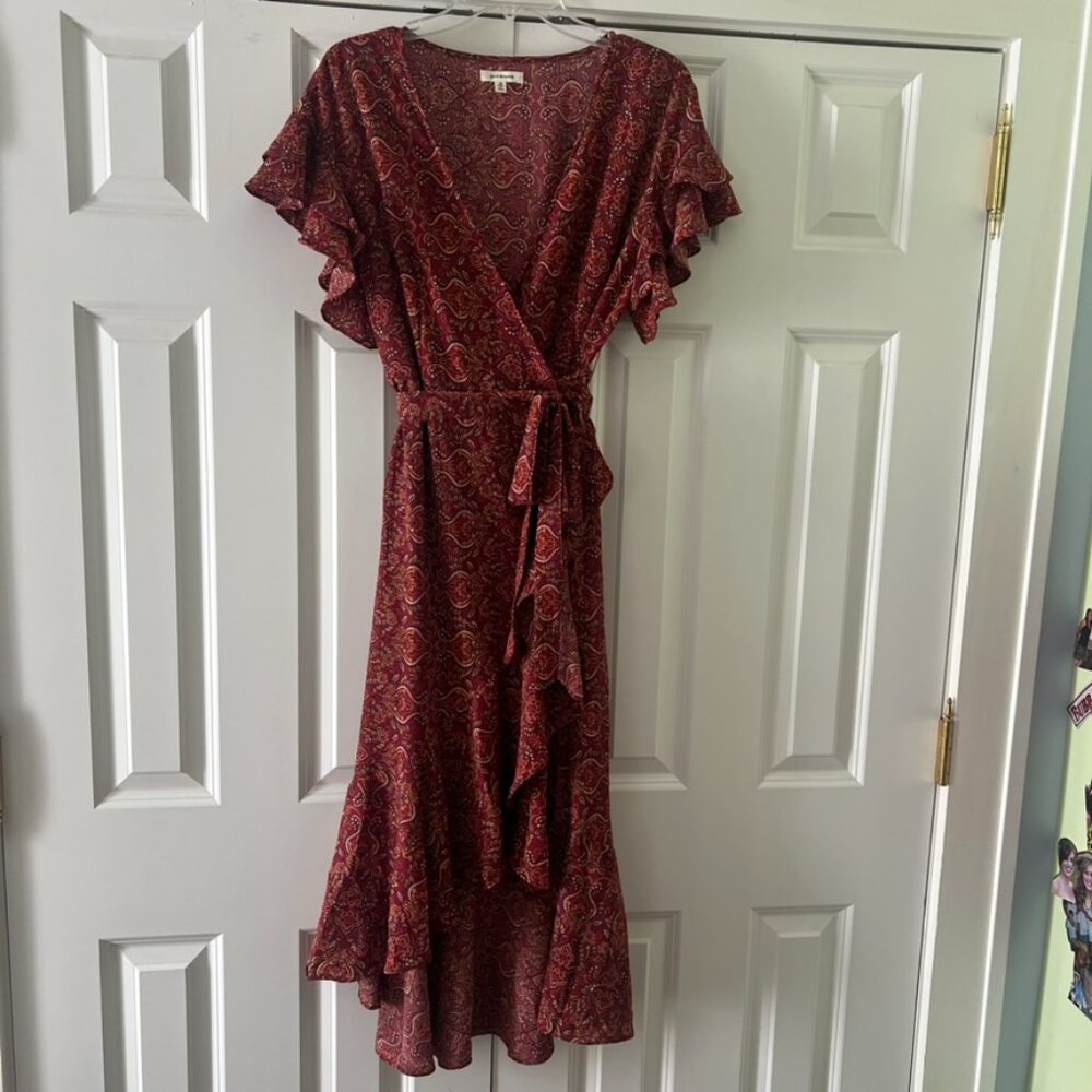 ⭐️ NWOT Max Studio Ruffle Crepe High/Low Wrap Midi Dress